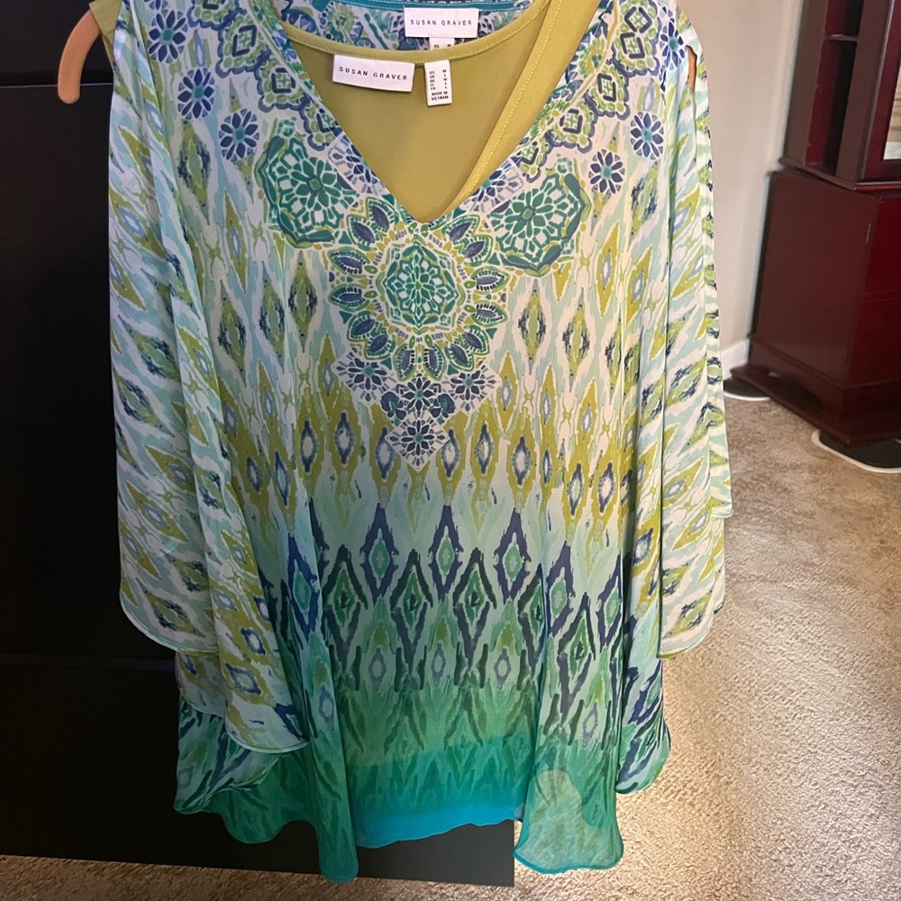 Susan Graver Yellow and Cream Embellished Tunic